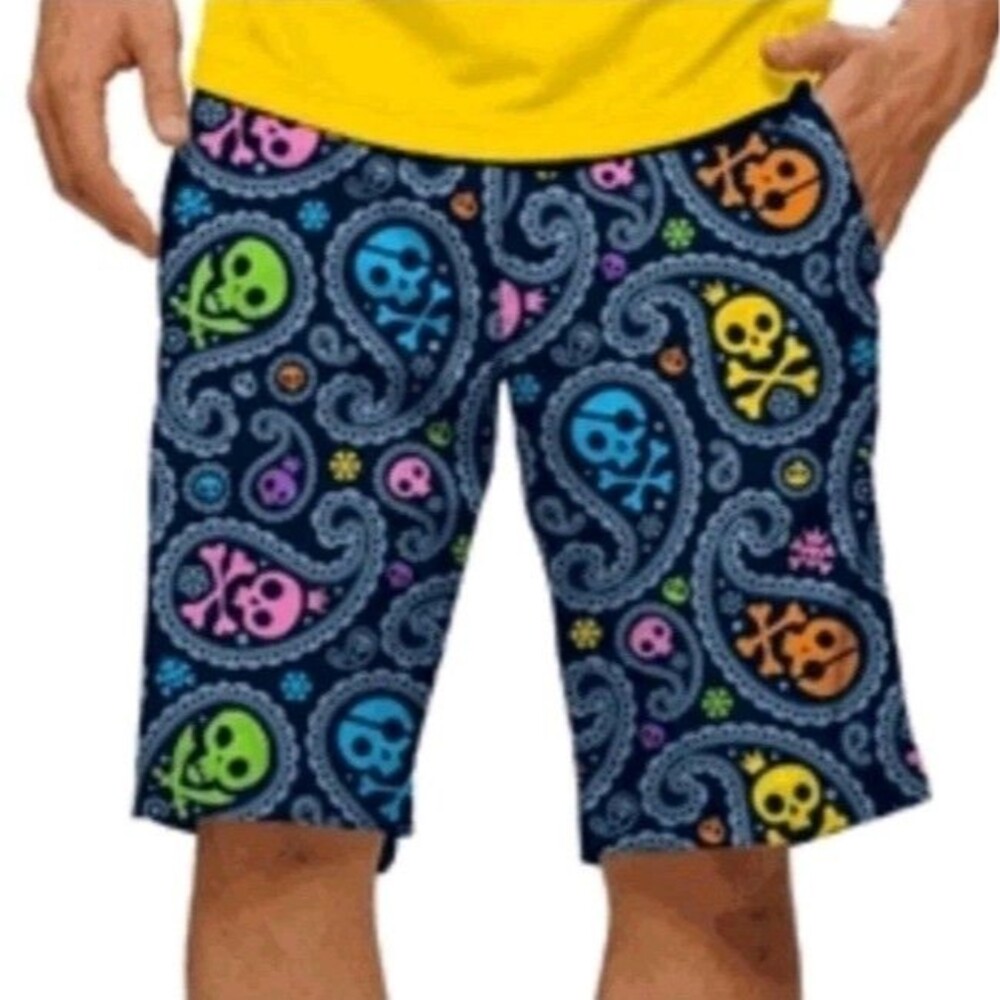 LOUDMOUTH Shorts Mens 38 Multicolor Skull & Paisley 10" Inseam Golf Chino EUC